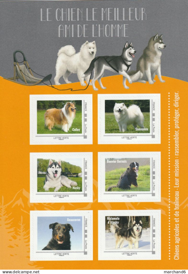 Feuillet Collector Chiens Agricoles Et De Traineau France 2016 IDT L V 20gr 6 Timbres Autoadhésifs N°320 - Collectors