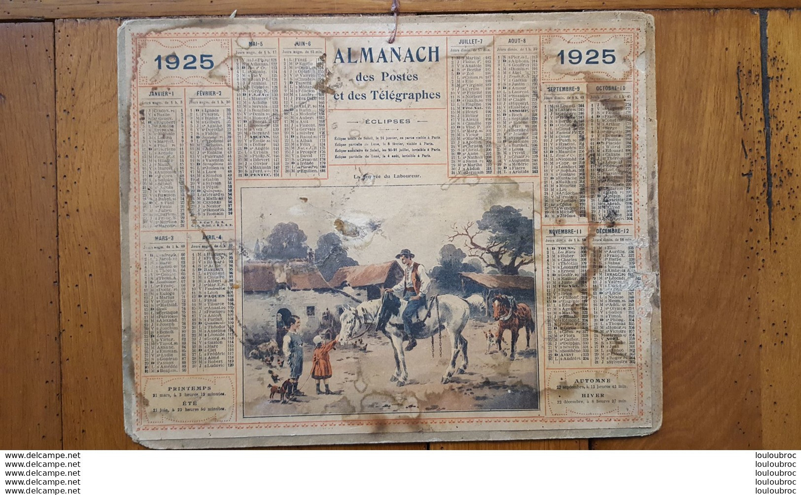 CALENDRIER ALMANACH DES POSTES 1925 DEPARTEMENT DE LA LOZERE - Big : 1921-40