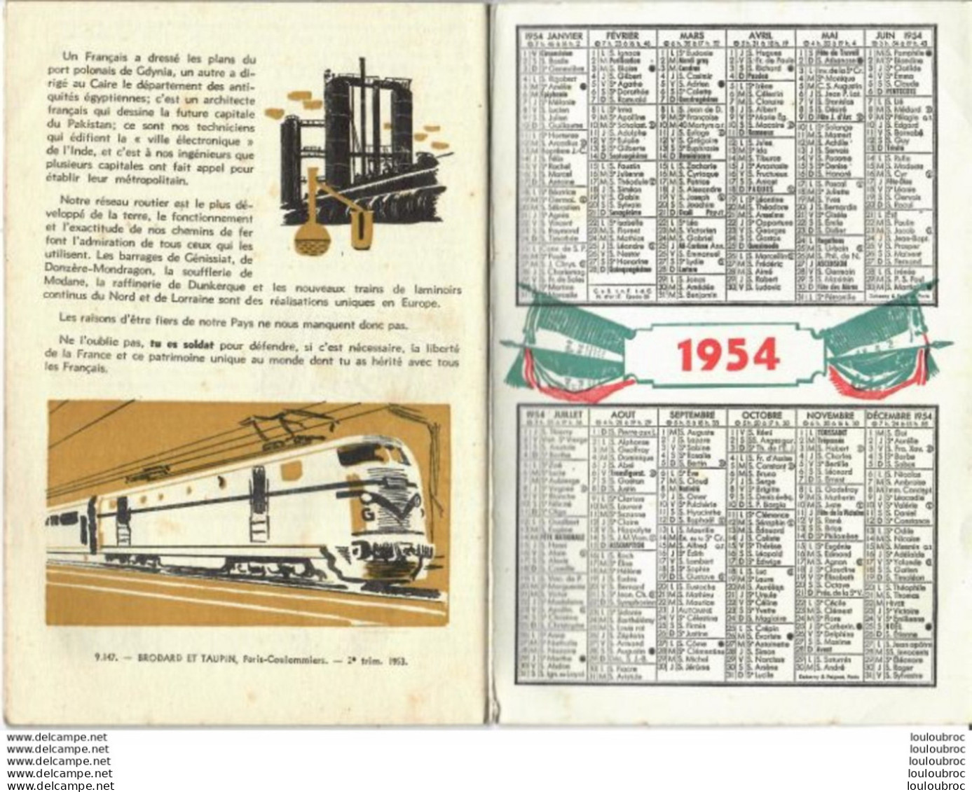 TU ES SOLDAT LIVRET DE 36 PAGES AVEC CALENDRIER 1953 ET 1954  EDITE EN 1953 PAR BRODARD ET TAUPIN A COULOMMIERS - Sonstige & Ohne Zuordnung