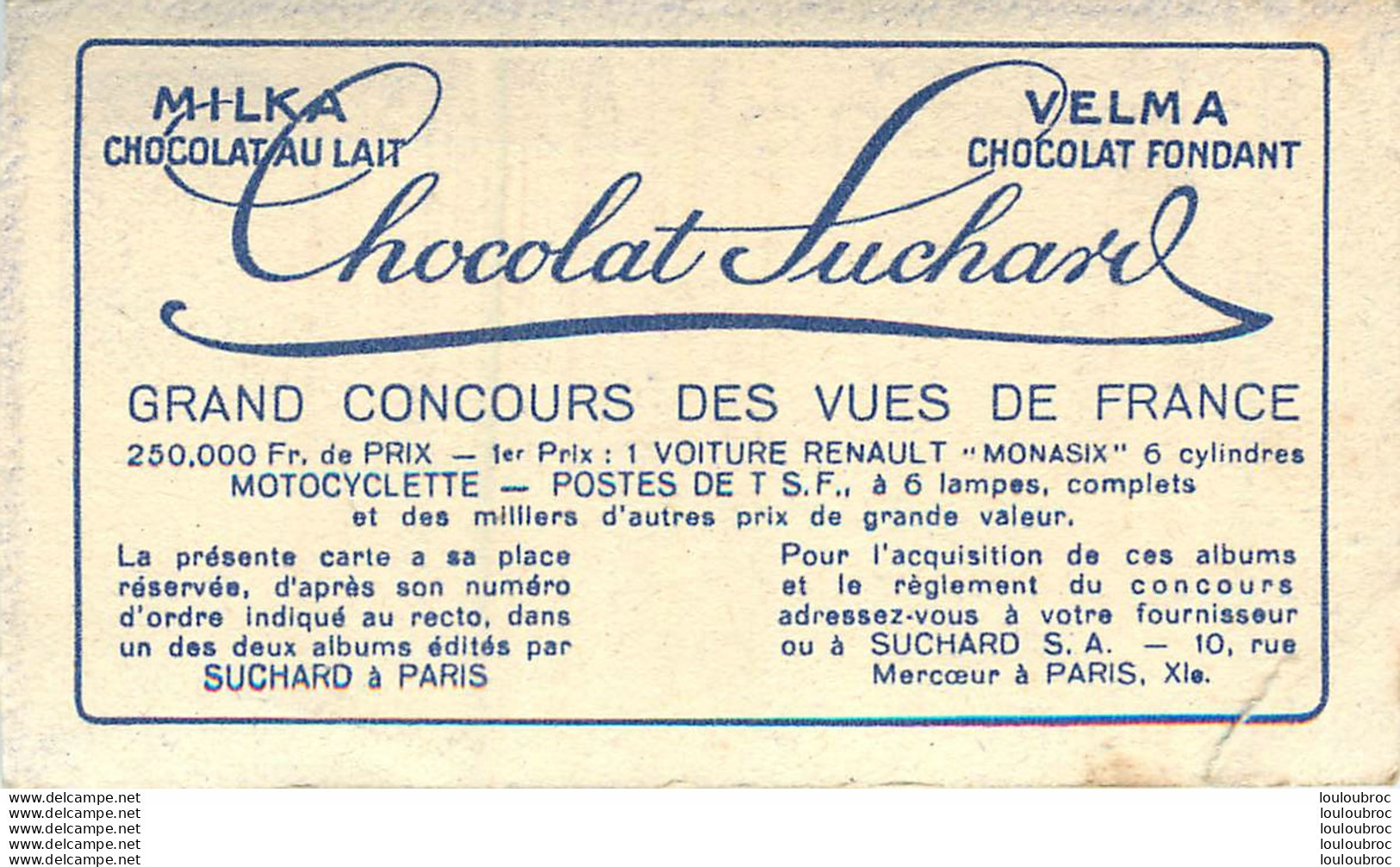 CHROMO MILKA SUCHARD GRAND CONCOURS DES VUES DE FRANCE BORDEAUX PHOTO DORIZY - Suchard