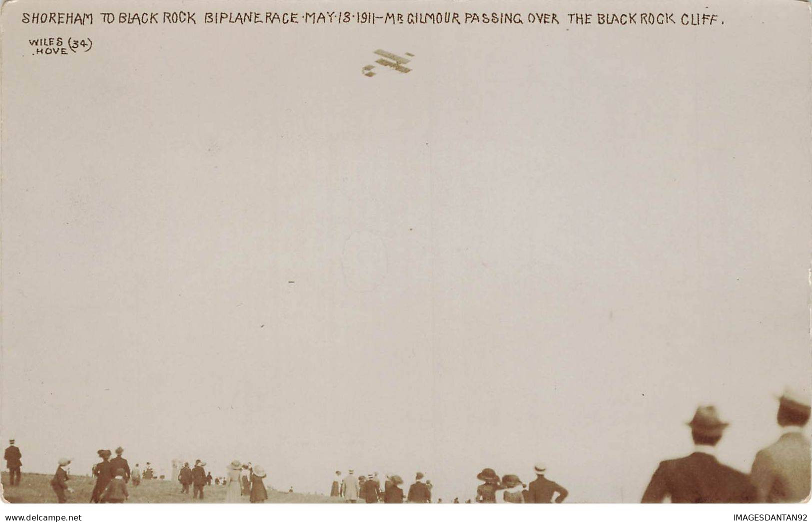 ROYAUME UNI #FG55692 SHOREHAM TO BLACK ROCK BIPLANE RACE 1911 GILMOUR PASSING CARTE PHOTO AVIATION AVION BIPLAN MEETING - Andere & Zonder Classificatie