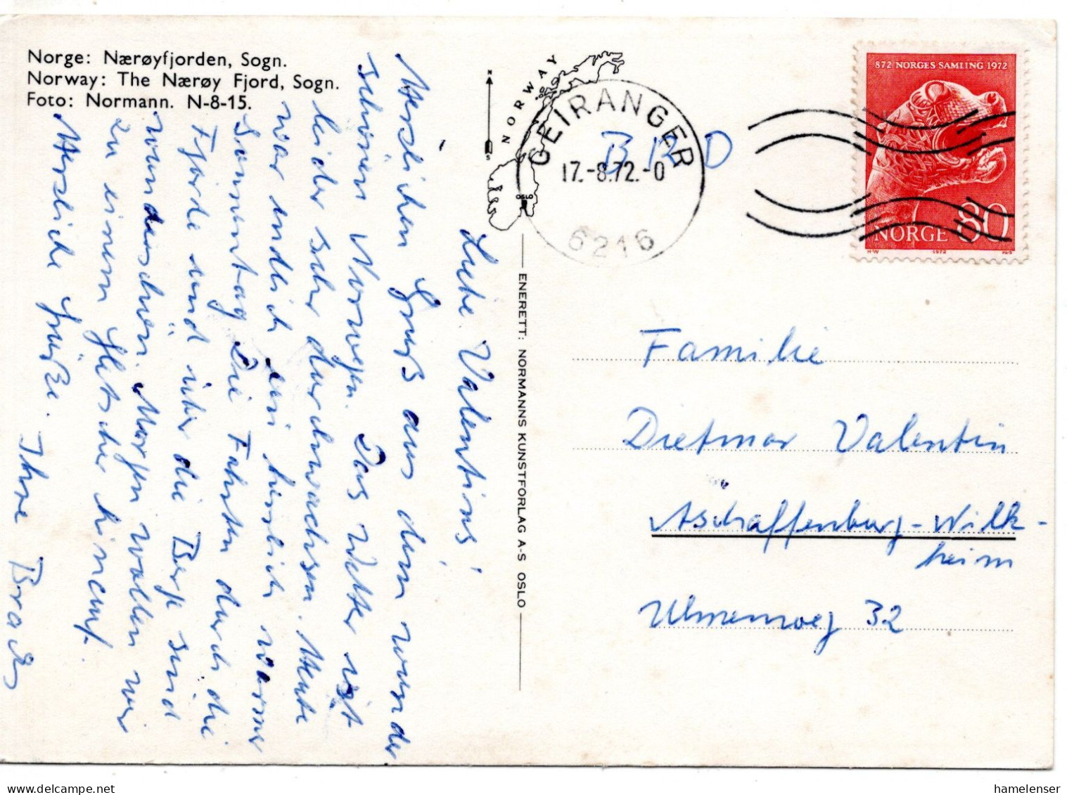 78362 - Norwegen - 1972 - 80o Wikingerkunst EF A AnsKte GEIRANGER -> Westdeutschland - Cartas & Documentos