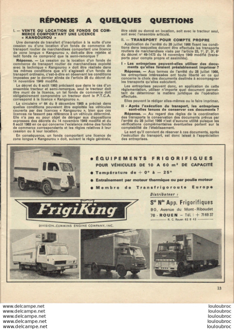 LE TRANSPORTEUR FRANCAIS REVUE DE 1966 COMPOSEE DE 64 PAGES PARFAIT ETAT - Camions