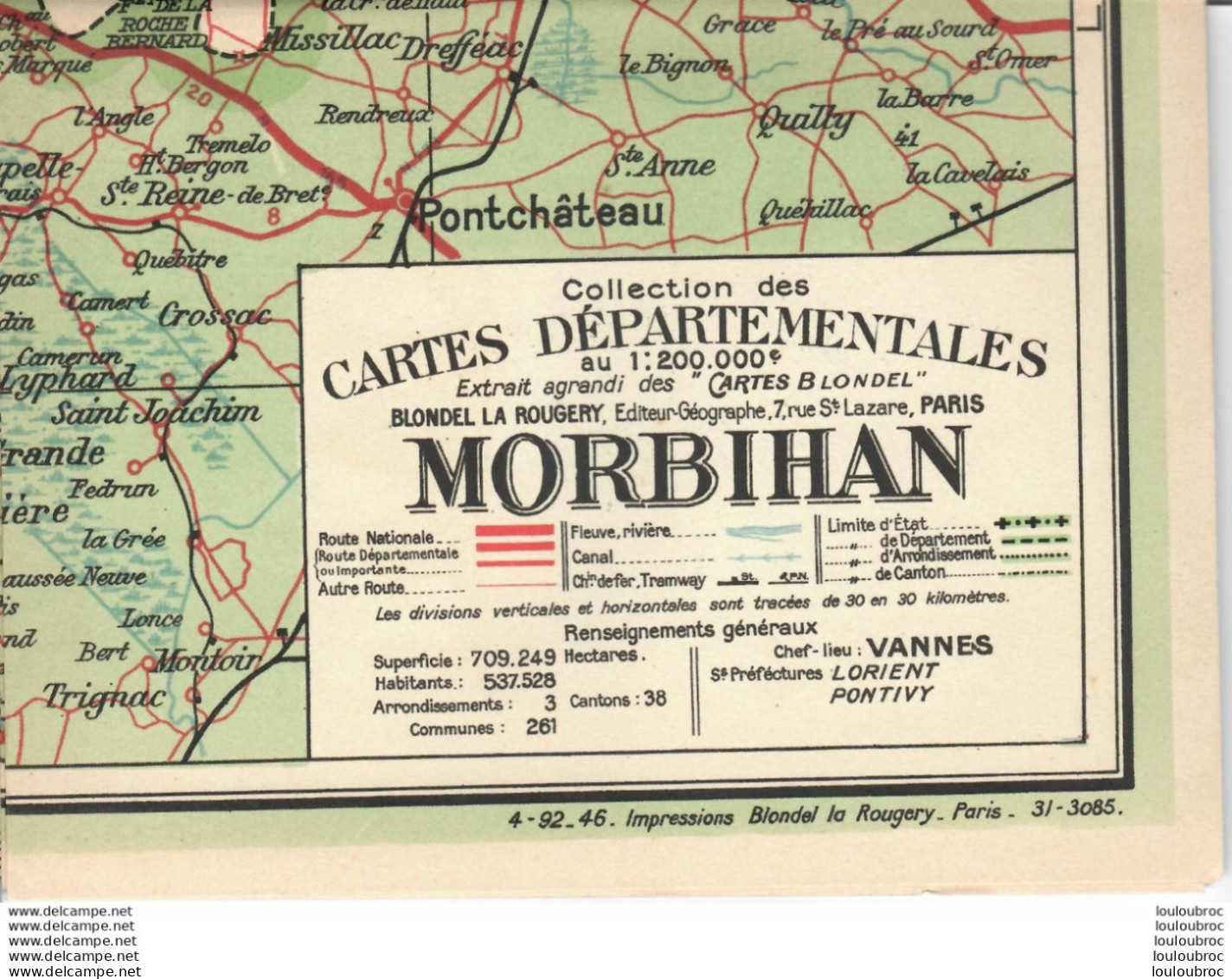 CARTE DEPARTEMENTALE 200 000e BLONDEL LA ROUGERY N°56 MORBIHAN - Cartes Routières