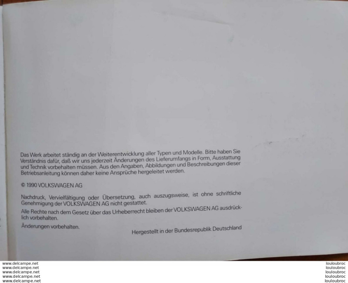 BETRIEBSANLEITUNG NOTICE ENTRETIEN WOLKSWAGEN CARAVELLE UND TRANSPORTER 1990  LIVRET DE 144 PAGES ECRIT EN ALLEMAND - Cars