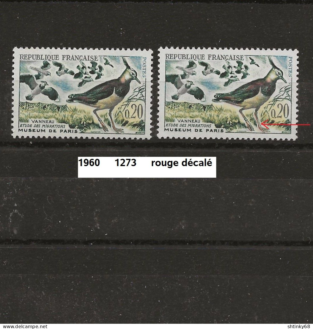 Variété De 1960 Neuf** Y&T N° 1273 Rouge Décalé - Ongebruikt