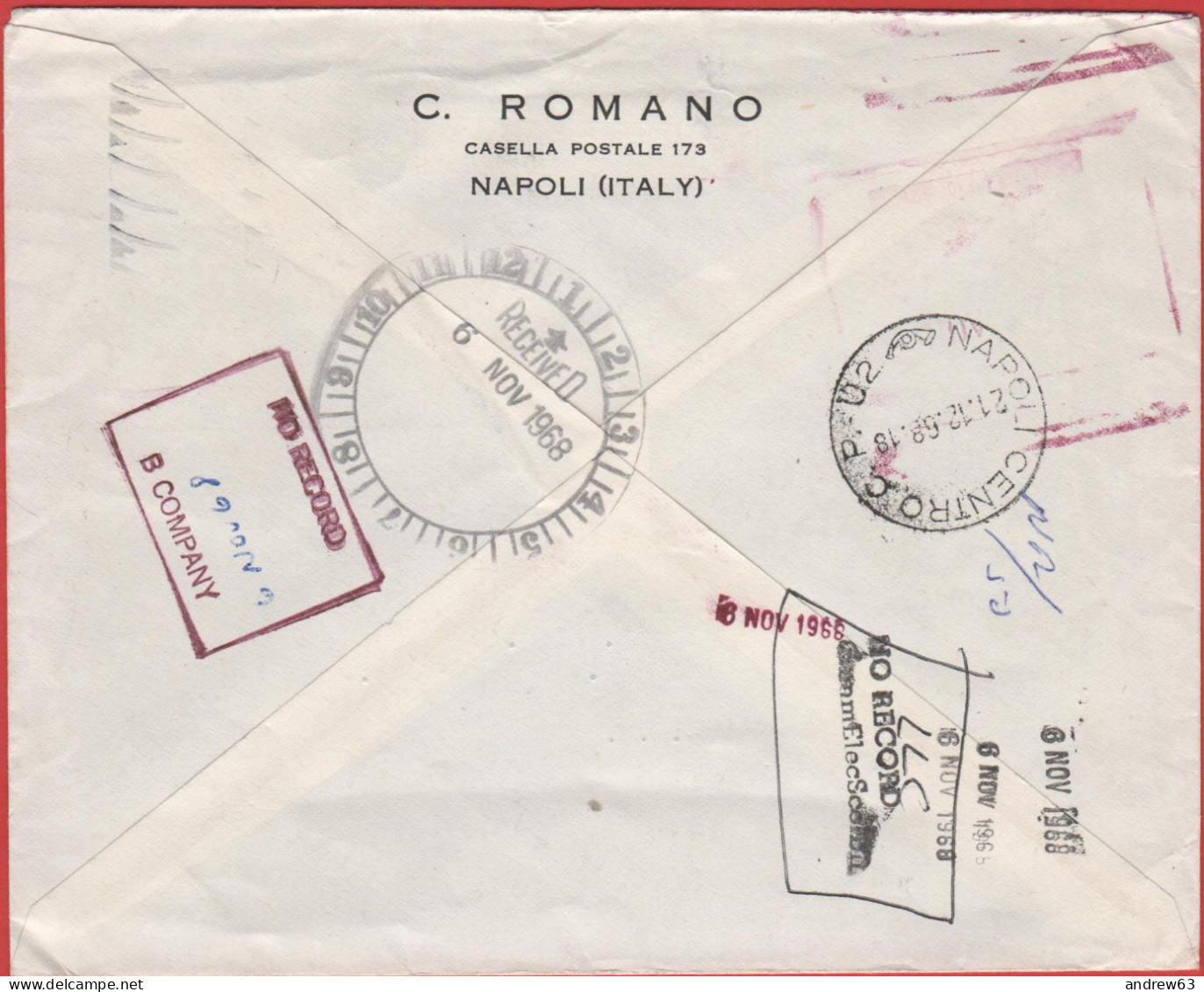 ITALIA - Storia Postale Repubblica - 1966 - 20 Flora - 1ª Emissione (Isolato) - Stampe Per Estero - C. Romano - Ritornat - 1961-70: Marcophilia