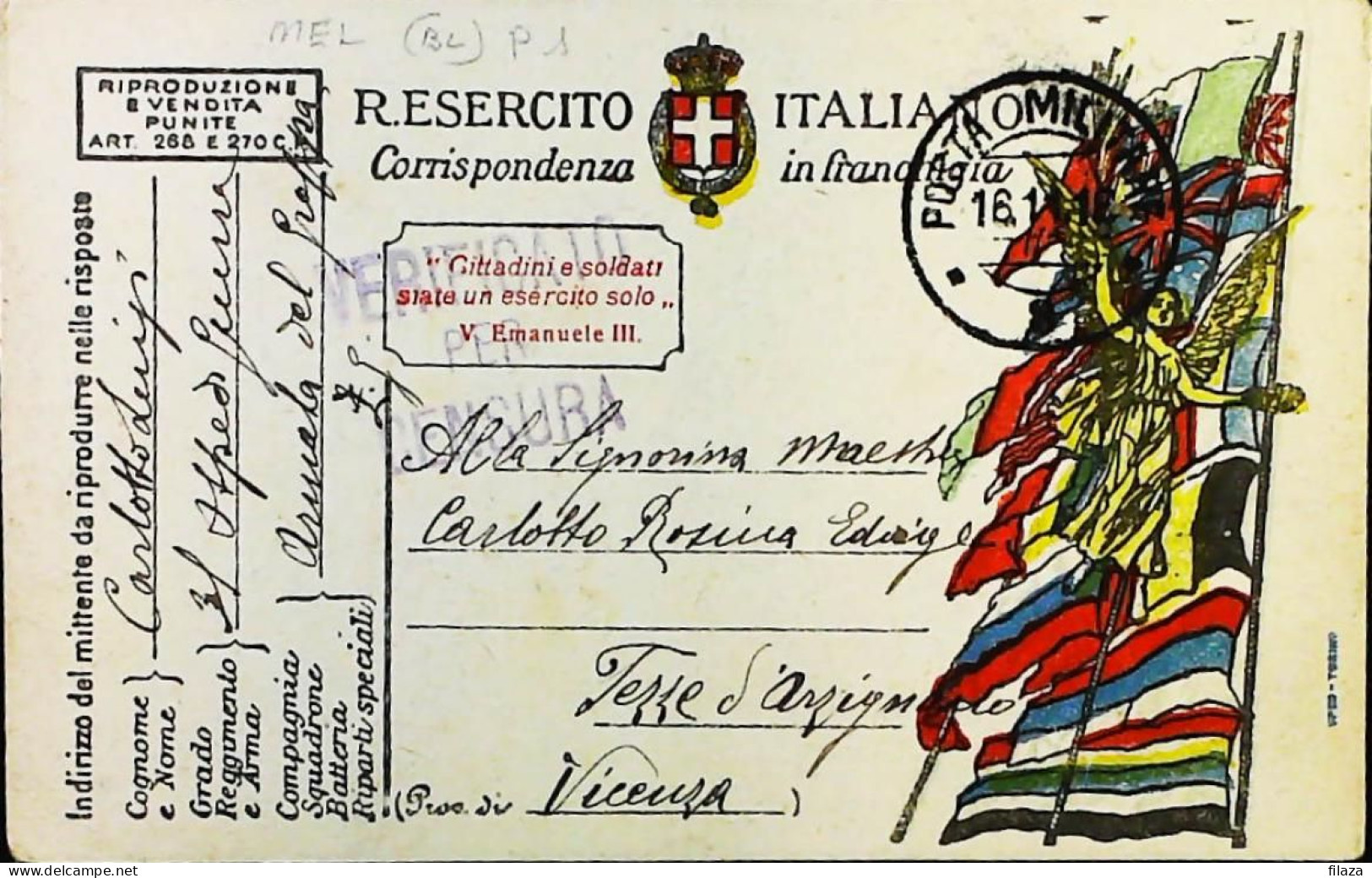 ITALY - WW1 – WWI Posta Militare 1915-1918 – S8016 - Militärpost (MP)