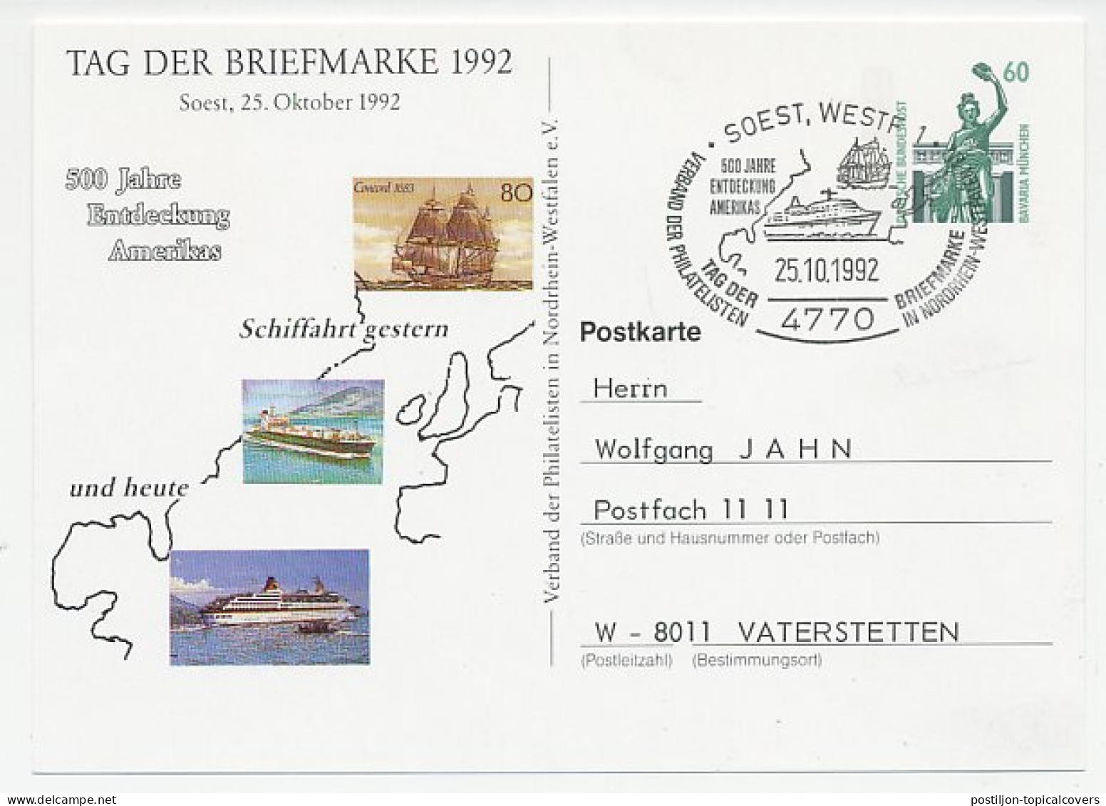 Postal Stationery / Postmark Germany 1992 Columbus - Santa Maria  - Onderzoekers