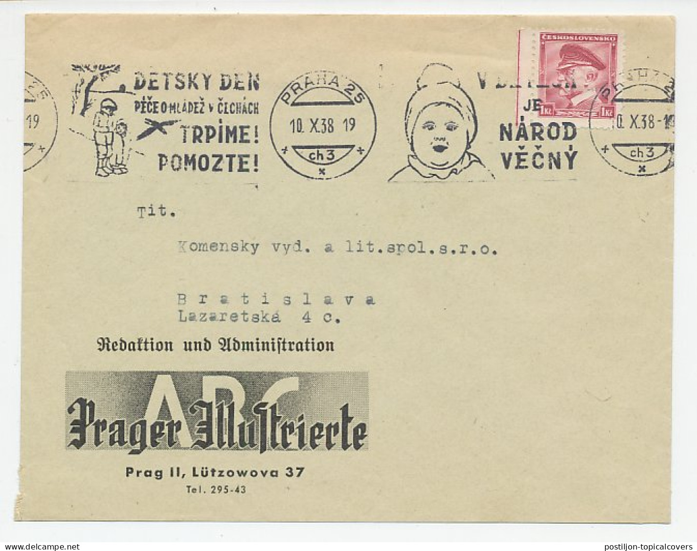 Cover / Postmark Czechoslovakia 1938 Children S Day - Youth Care - Autres & Non Classés