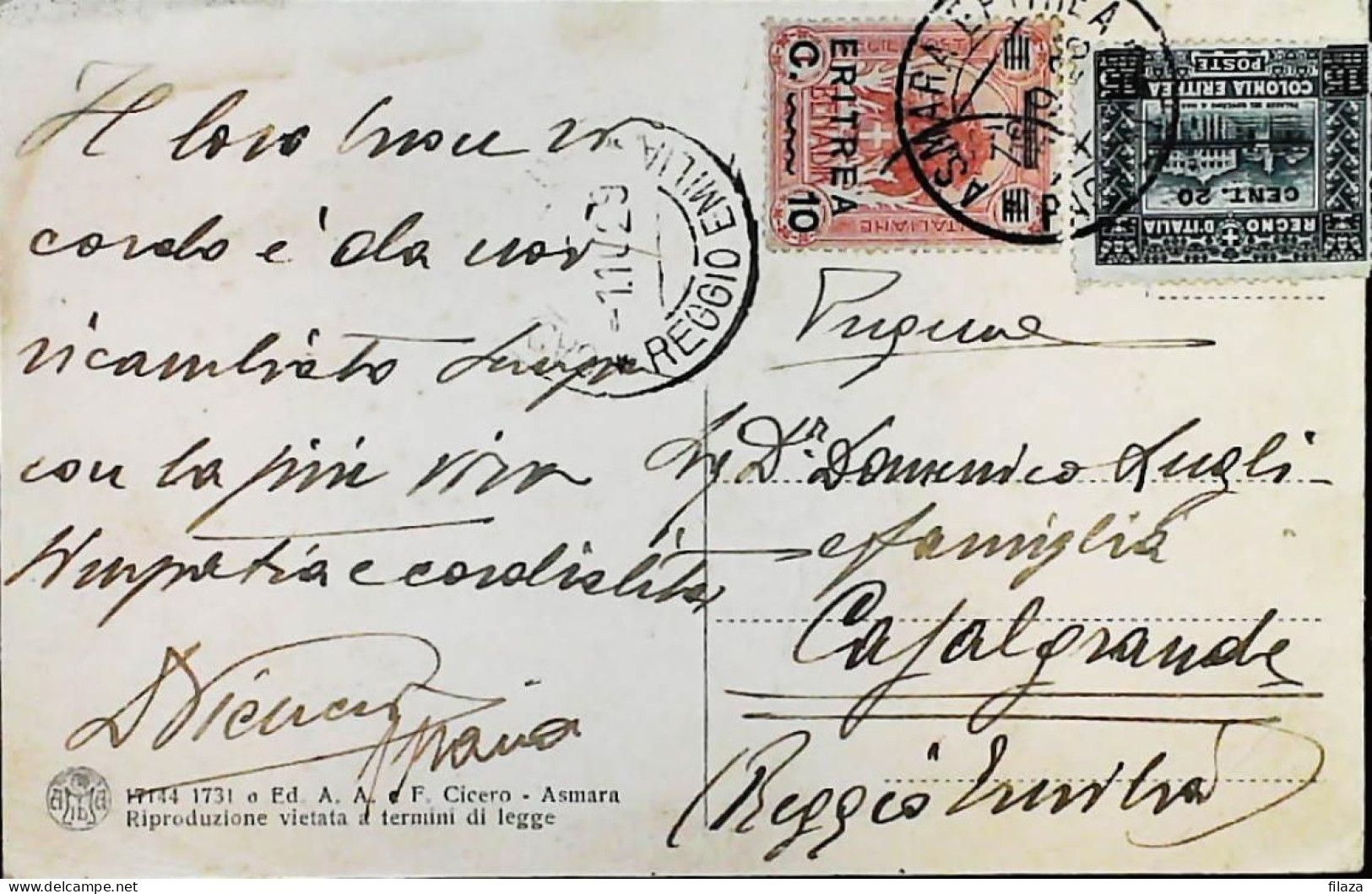 ITALIA - COLONIE ERITREA Cartolina Da ASMARA 1929  - S6432 - Eritrea