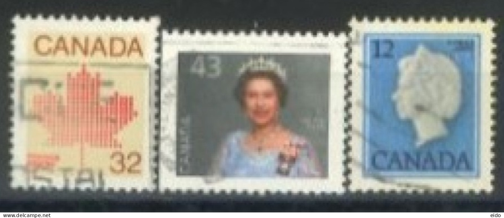 CANADA - 1977/82/85, CANADIAN MAPLE LEAF EMBLEM, & QUEEN ELIZABETH II, STAMPS SET OF 3, USED. - Gebraucht