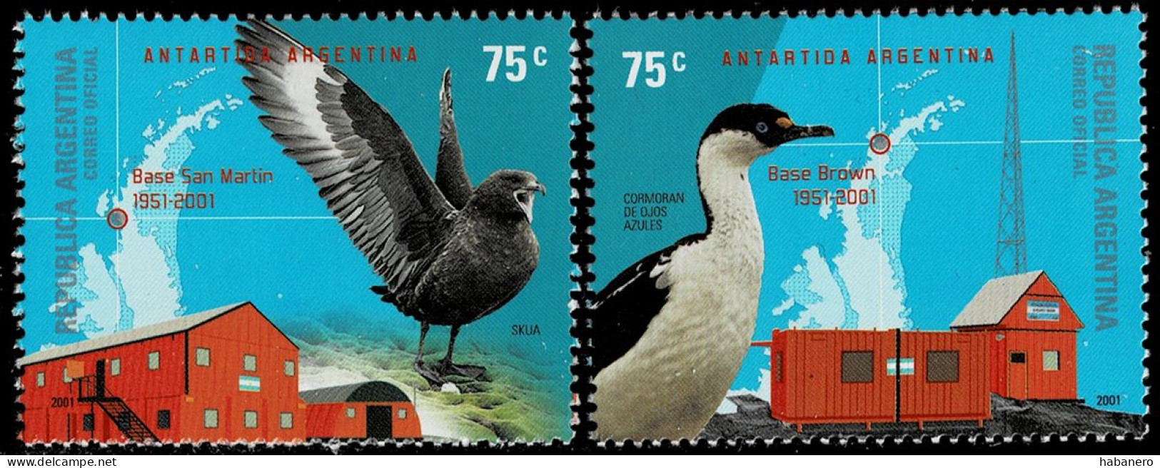 ARGENTINA 2001 Mi 2646-2647 BIRDS IN ANTARTICA MINT STAMPS ** - Albatrosse & Sturmvögel