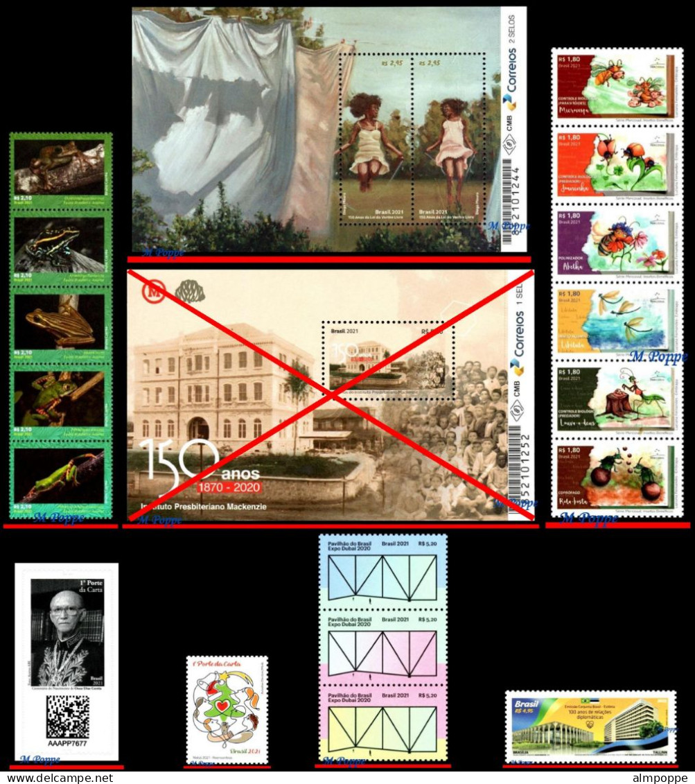 Ref. BR-Y2021 BRAZIL 2021 ALL STAMPS ISSUED EXCEPT S/S MACKENZIE, FULL YEAR, ALL MNH 48V - Années Complètes