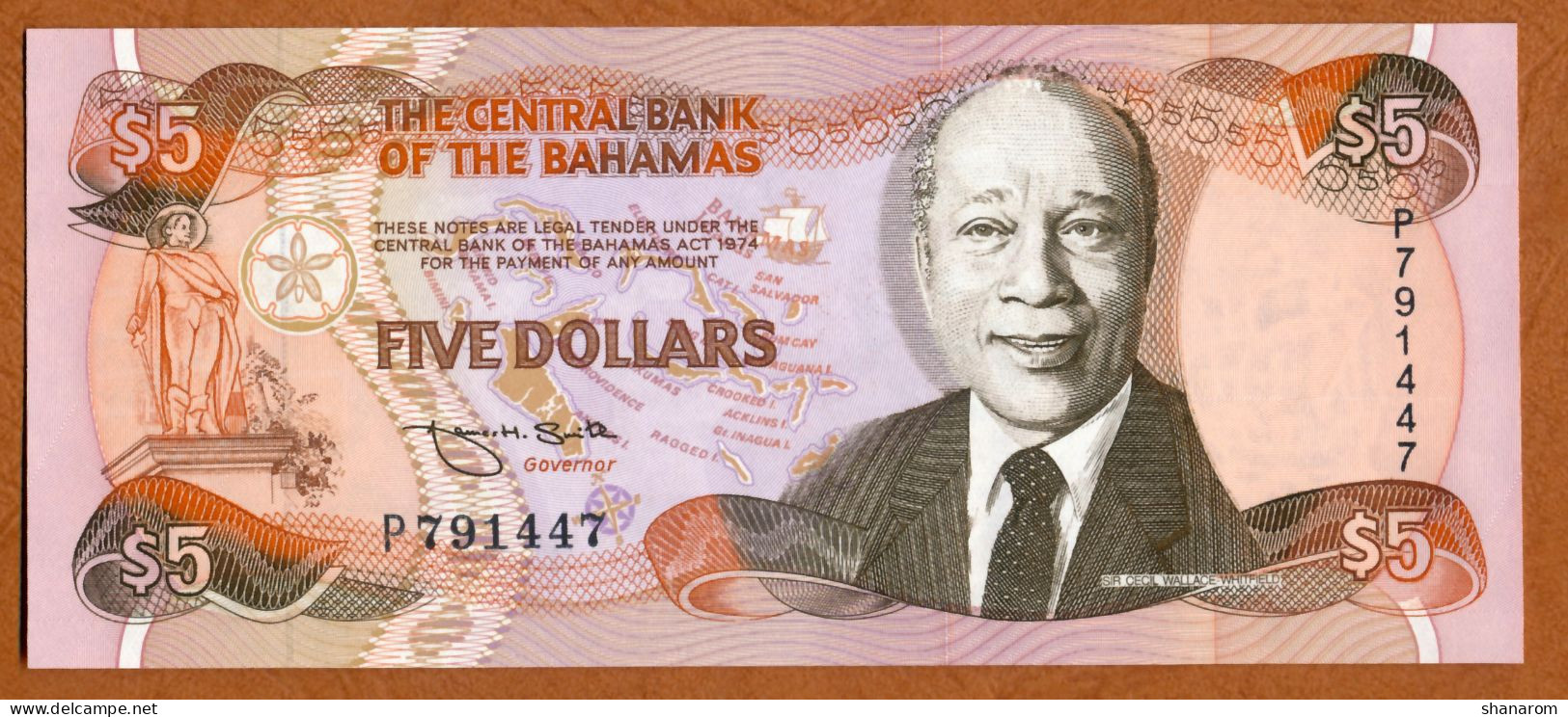 1995 // BAHAMAS // THE CENTRAL BANK // Five Dollars // AU+ // SPL+ - Bahamas