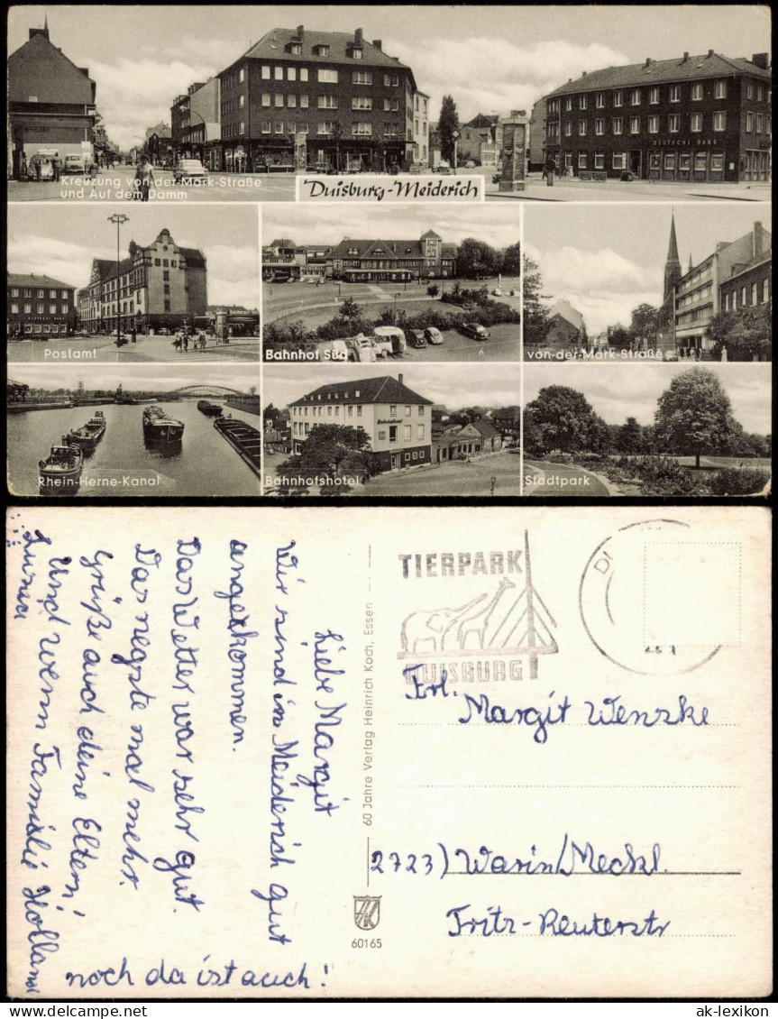 Meiderich-Beeck-Duisburg Mehrbild-AK Meiderich Postamt, Bahnhof, Straßen 1961 - Duisburg