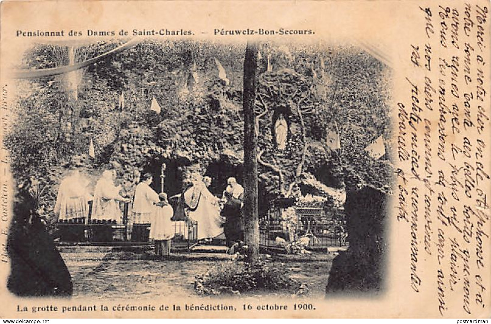 Belgique - BON-SECOURS Péruwelz (Hainaut) Pensionnat Des Dames De Saint-Charles - La Grotte Pendant La Bénédiction Le 16 - Peruwelz