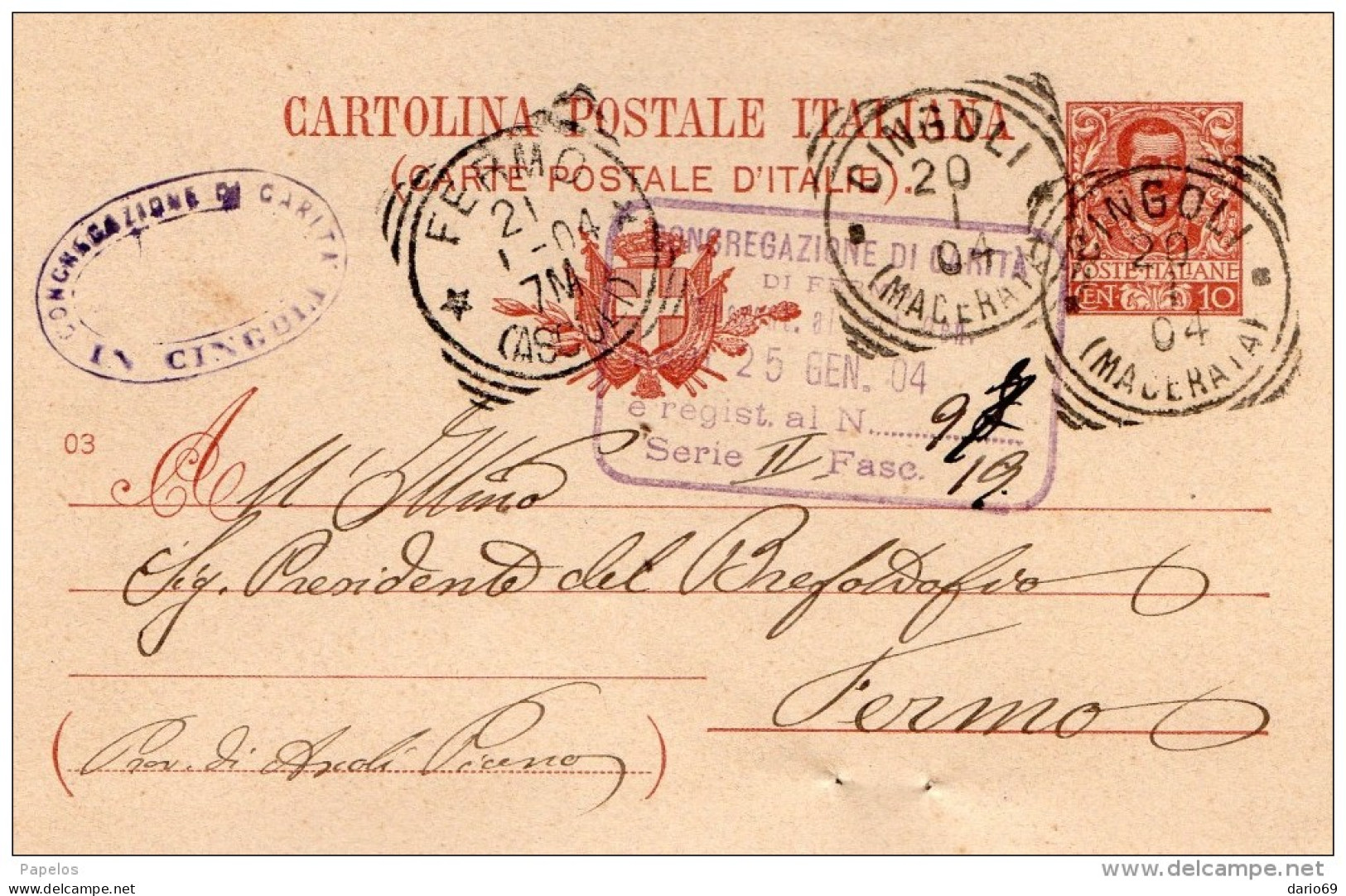 1904    CARTOLINA CON ANNULLO CINGOLI MACERATA - Stamped Stationery