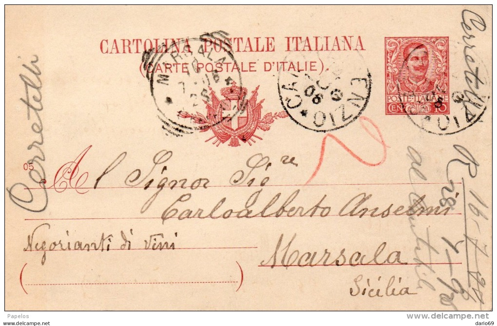 1906  CARTOLINA CON ANNULLO MARSALA - Stamped Stationery