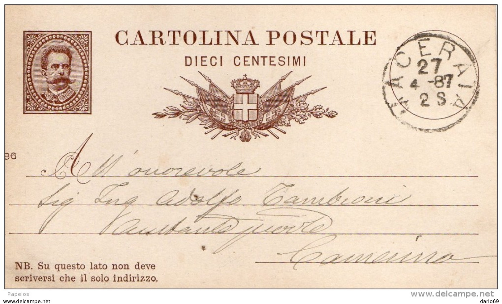 1887 CARTOLINA CON ANNULLO  MACERATA - Interi Postali