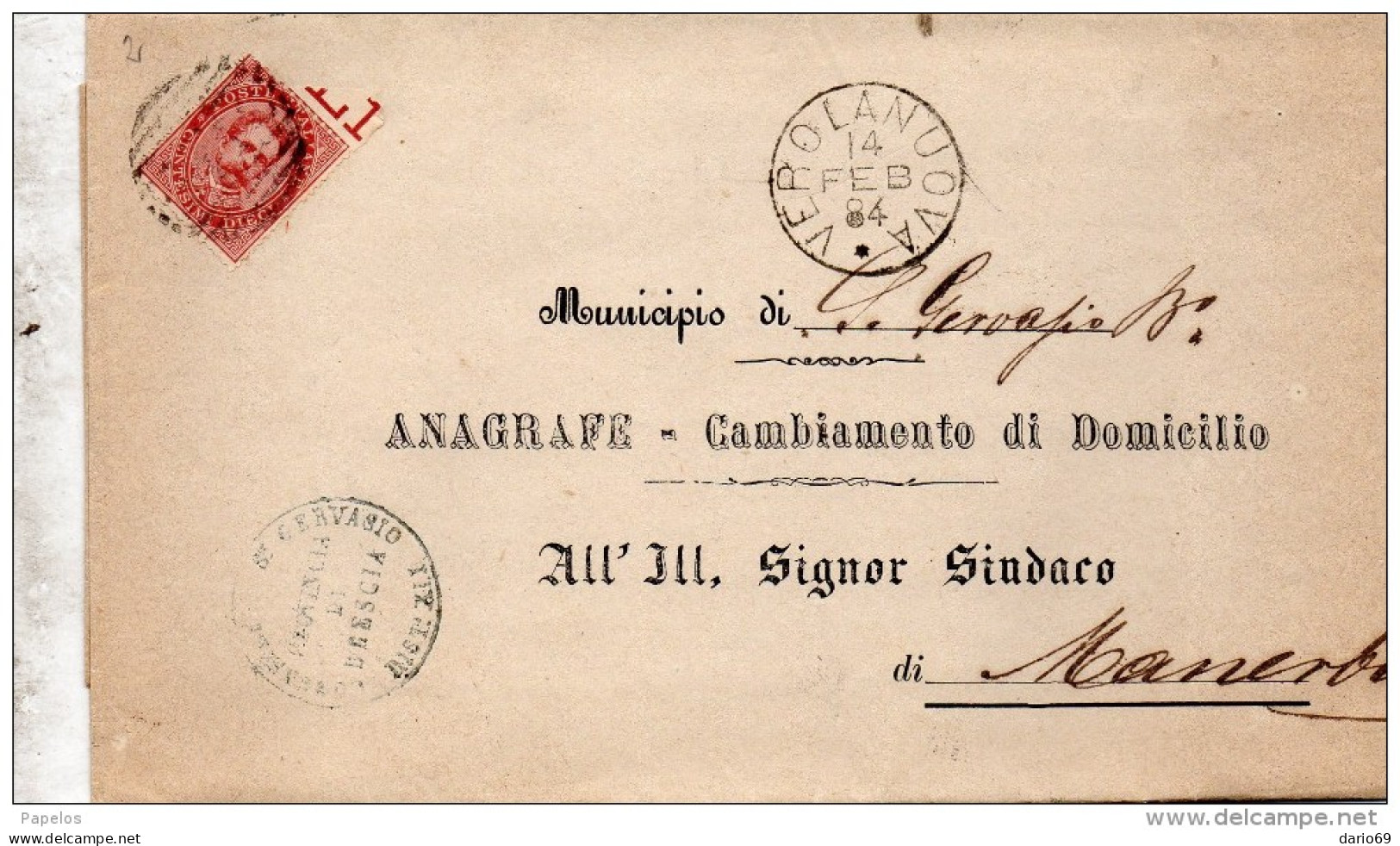 1884  LETTERA CON ANNULLO VEROLANUOVA BRESCIA - Poststempel