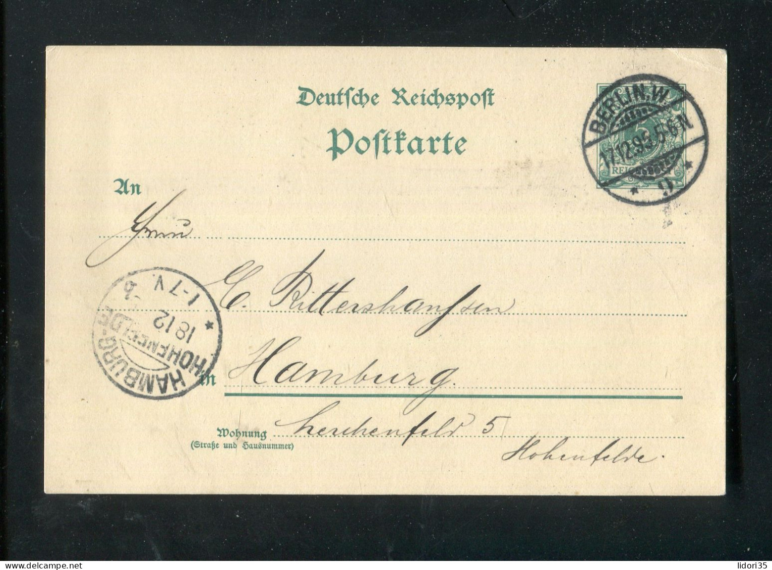 "DEUTSCHES REICH" 1895, "KOS"-K1 "HAMBURG (HOHENFELDE)" Als Ankunftsstempel Auf Postkarte Ex Berlin (L1222) - Postkarten