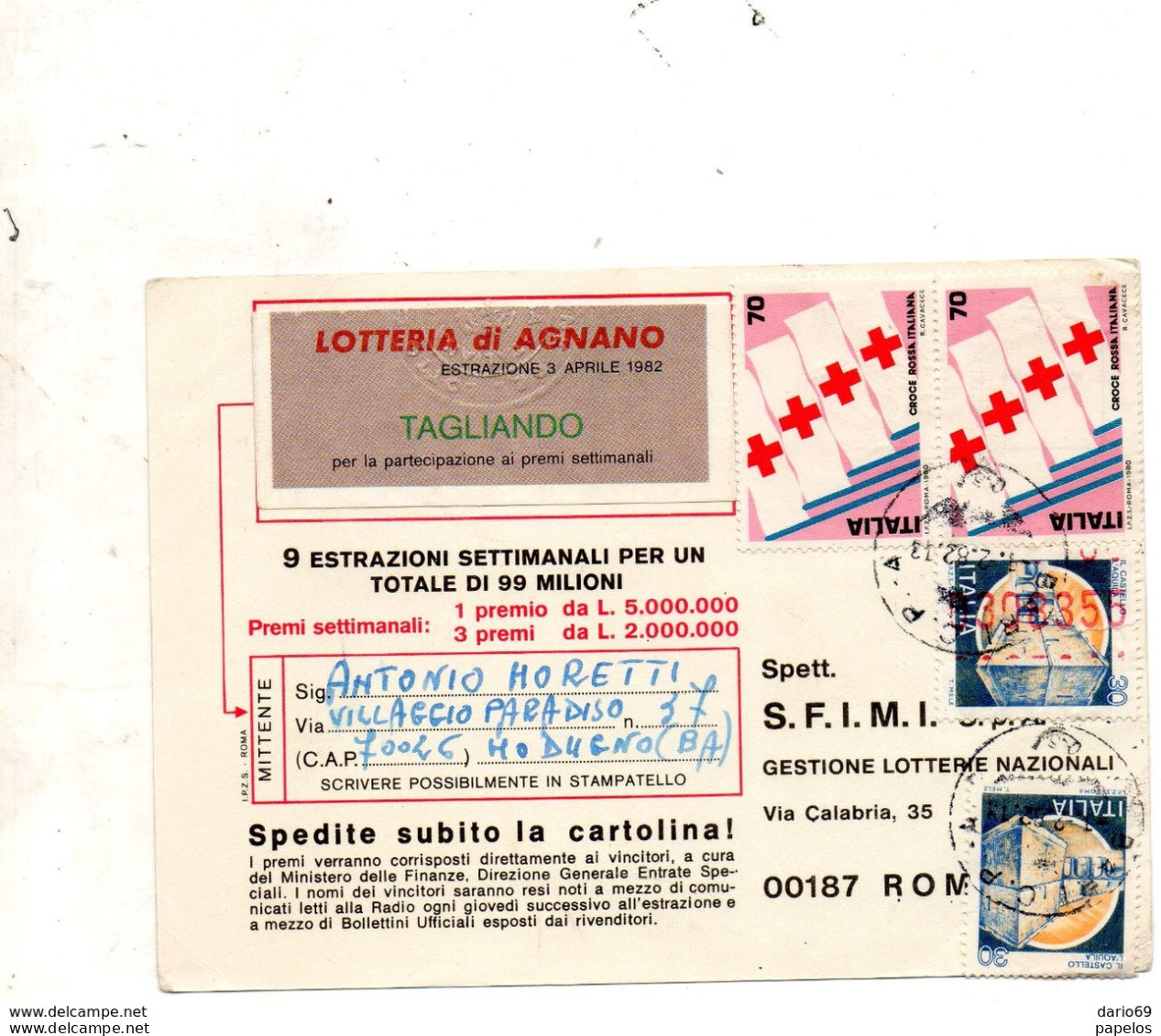 1982 CARTOLINA LOTTERIA DI AGNANO - 1981-90: Marcophilie