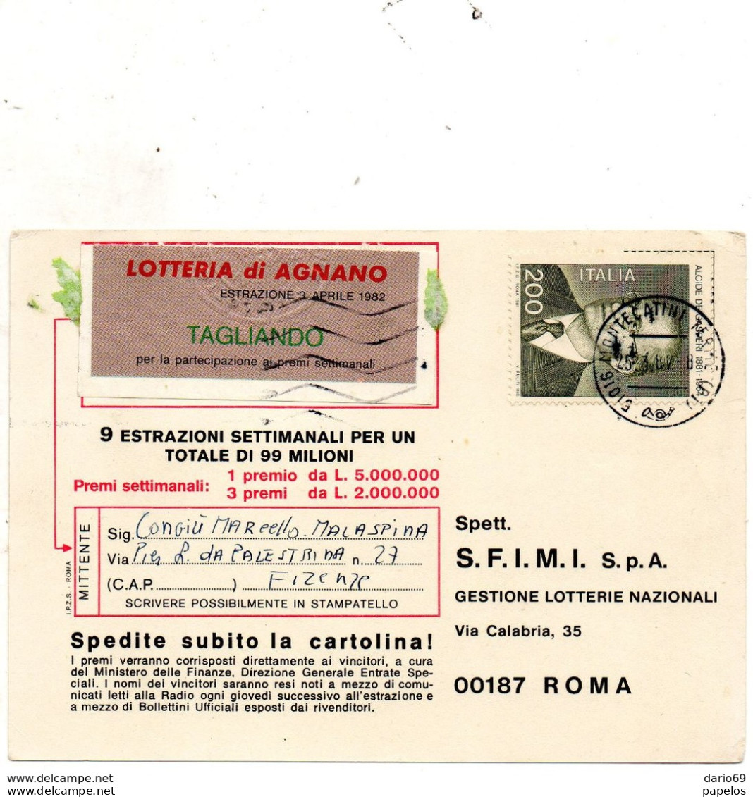 1982 CARTOLINA LOTTERIA DI AGNANO - 1981-90: Poststempel