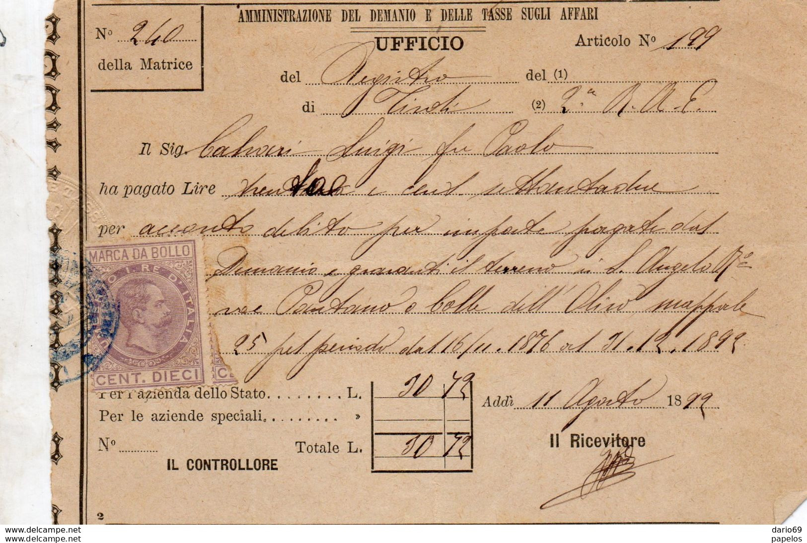 1892 RICEVUTA CON MARCA DA BOLLO - Italien