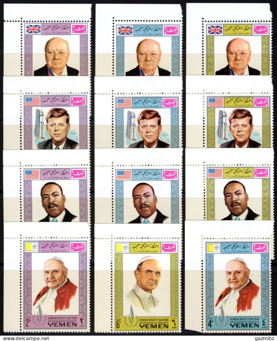 Yemen Arab Rep. 1968, Churchill, Kennedy, M. L. King, Popes, 12val - Kennedy (John F.)