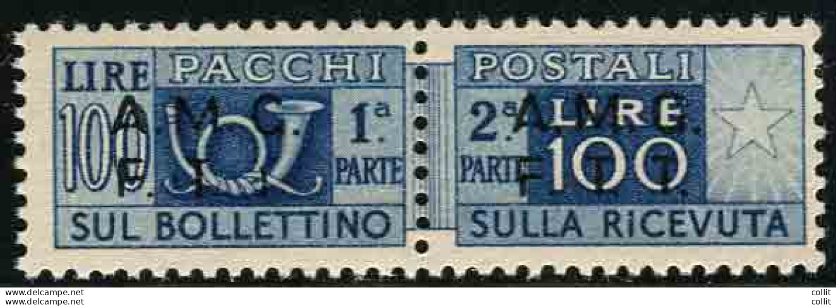 Trieste - Pacchi Postali Lire 100 Dent. A Pettine 13,1/4 Con Soprastampa Obliqua - Neufs
