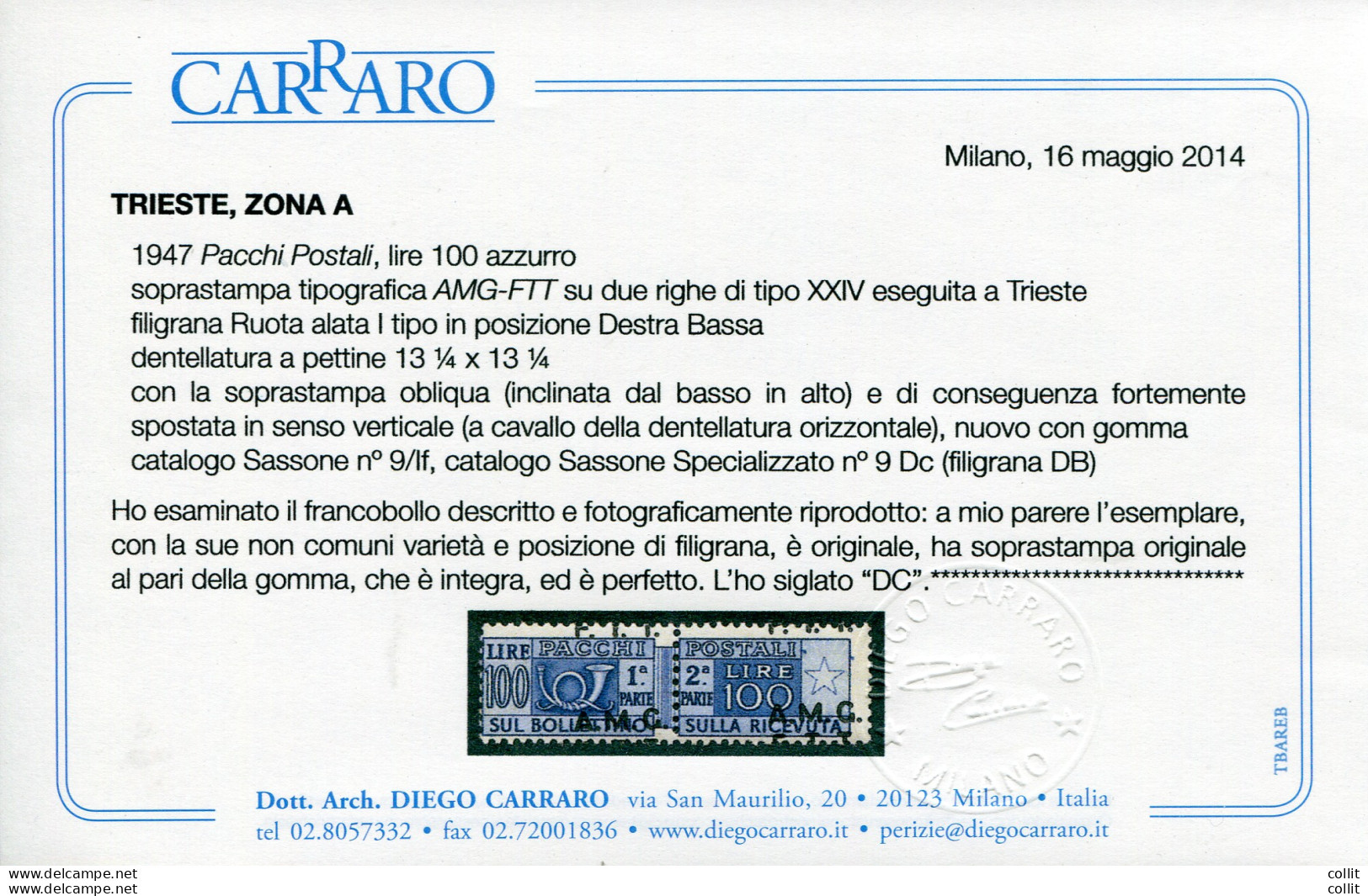 Trieste - Pacchi Postali Lire 100 Dent. A Pettine 13,1/4 Con Soprastampa Obliqua - Mint/hinged