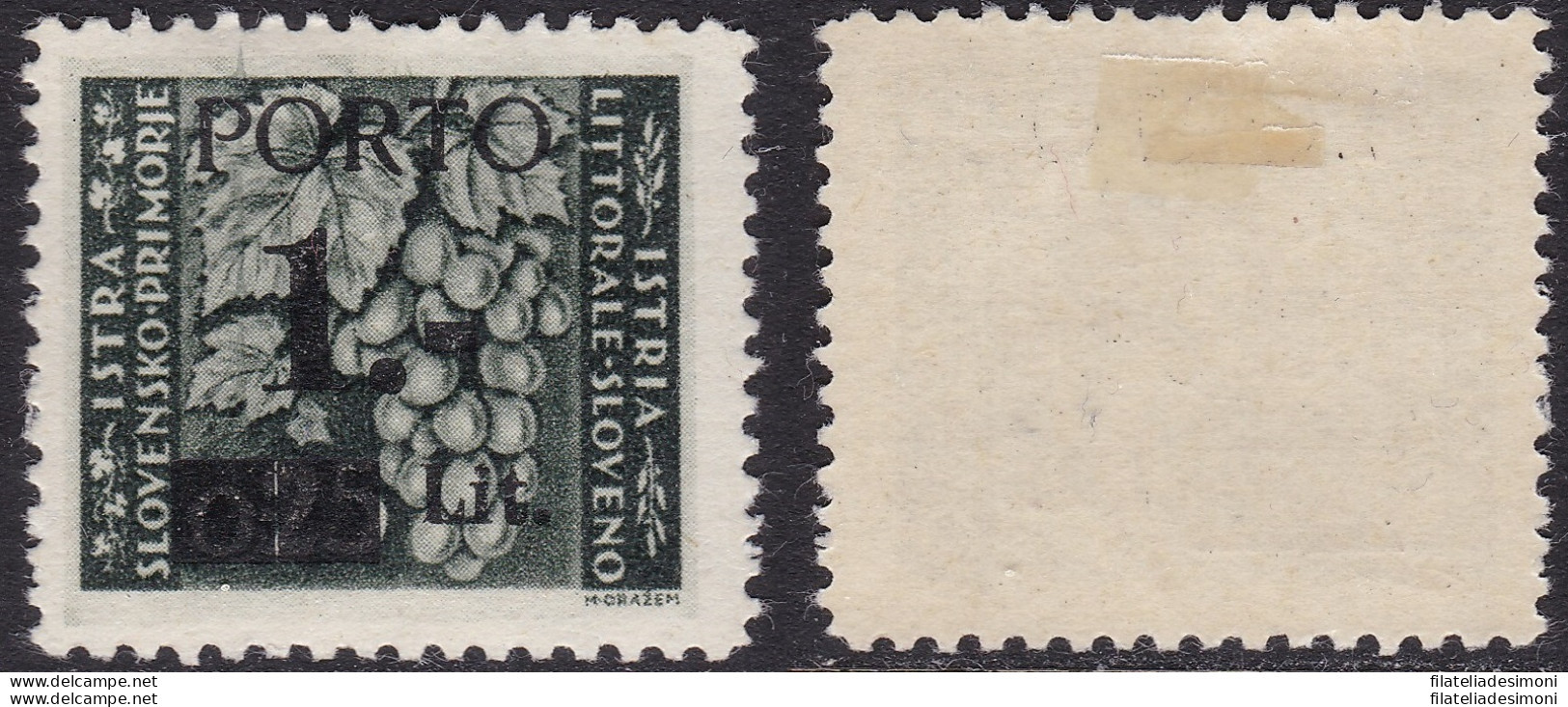1945 LITORALE SLOVENO, Tasse N° 1/II 1Lira Su 25c. Grigio Oliva MH/* - Postzegelboekjes