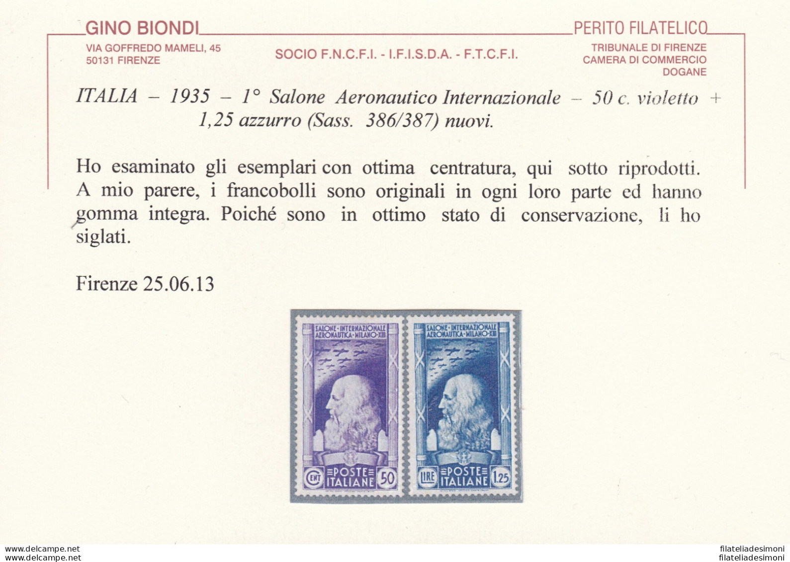 1935 Regno Di Italia, N° 384/387 La Serie Completa Di 4 Valori - Certificato Bi - Other & Unclassified