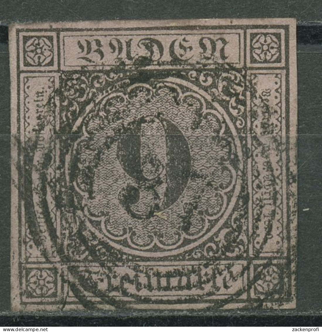 Baden 1851 9 Kreuzer Auf Rötlichkarmin/lilarosa 4 B Gestempelt - Gebraucht