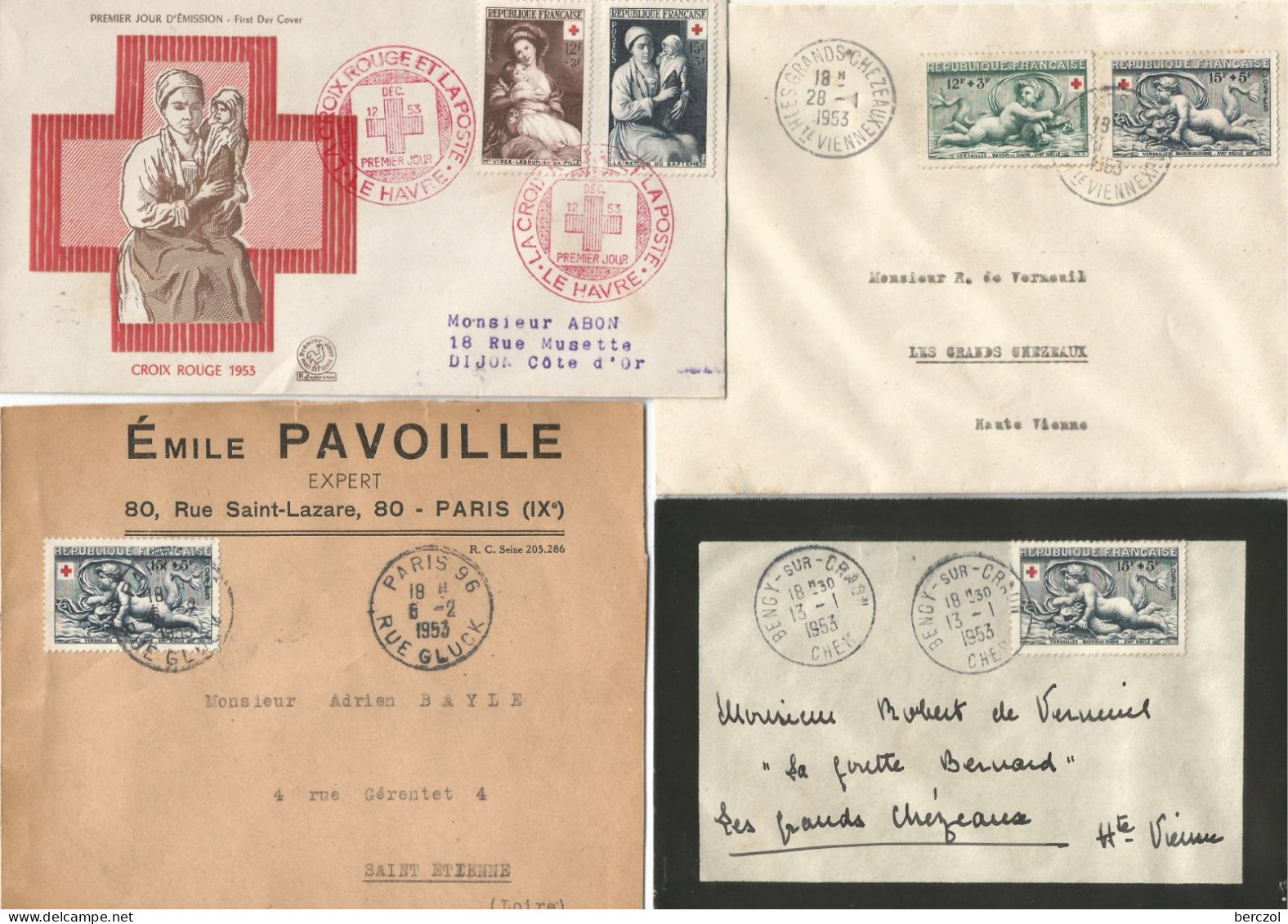 FRANCE ANNEE 1953 ENVELOP. TP N° 945 à 950 OBLIT. LES GRANDS CHEZEAUX 17 11 1953 TB  - Lettres & Documents