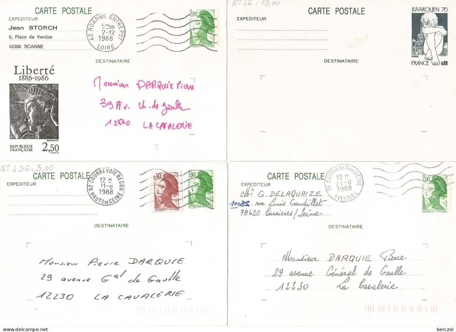 FRANCE ANNEE 1984/1993 LOT DE 52 ENTIERS CP,E, NEUFS ** ET OBLIT. TB VOIR SCANS POUR LE DETAIL DU LOT