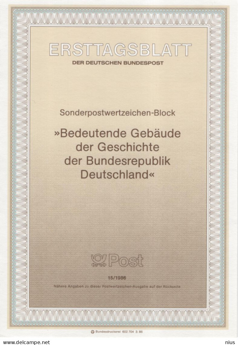 Germany 1986-15 Bedeutende Gebaude Der Geschichte, Reichstagsgebaude In Berlin, Museum Koenig Und Bundeshaus In Bonn - 1981-1990