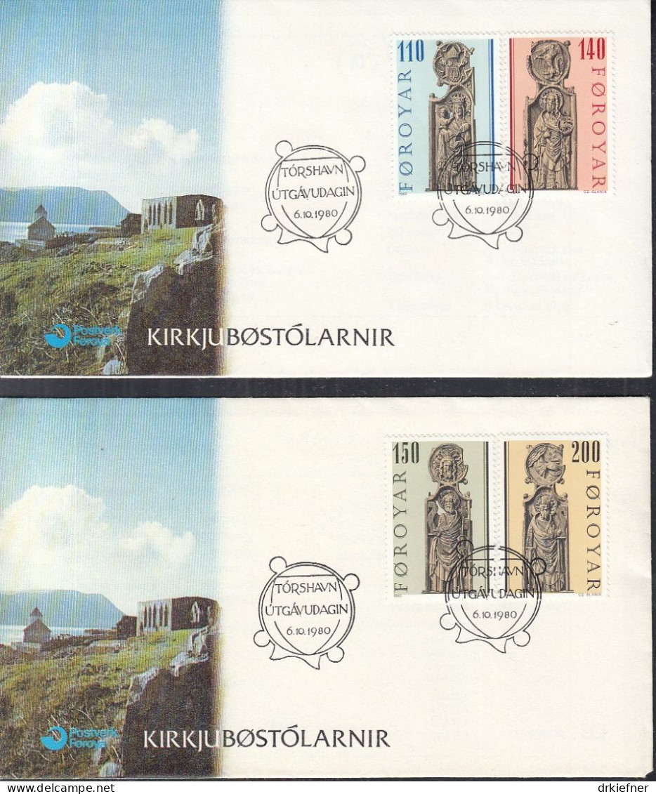 FÄRÖER  55-58, FDC, Kirchengestühlwangen, 1980 - Isole Faroer