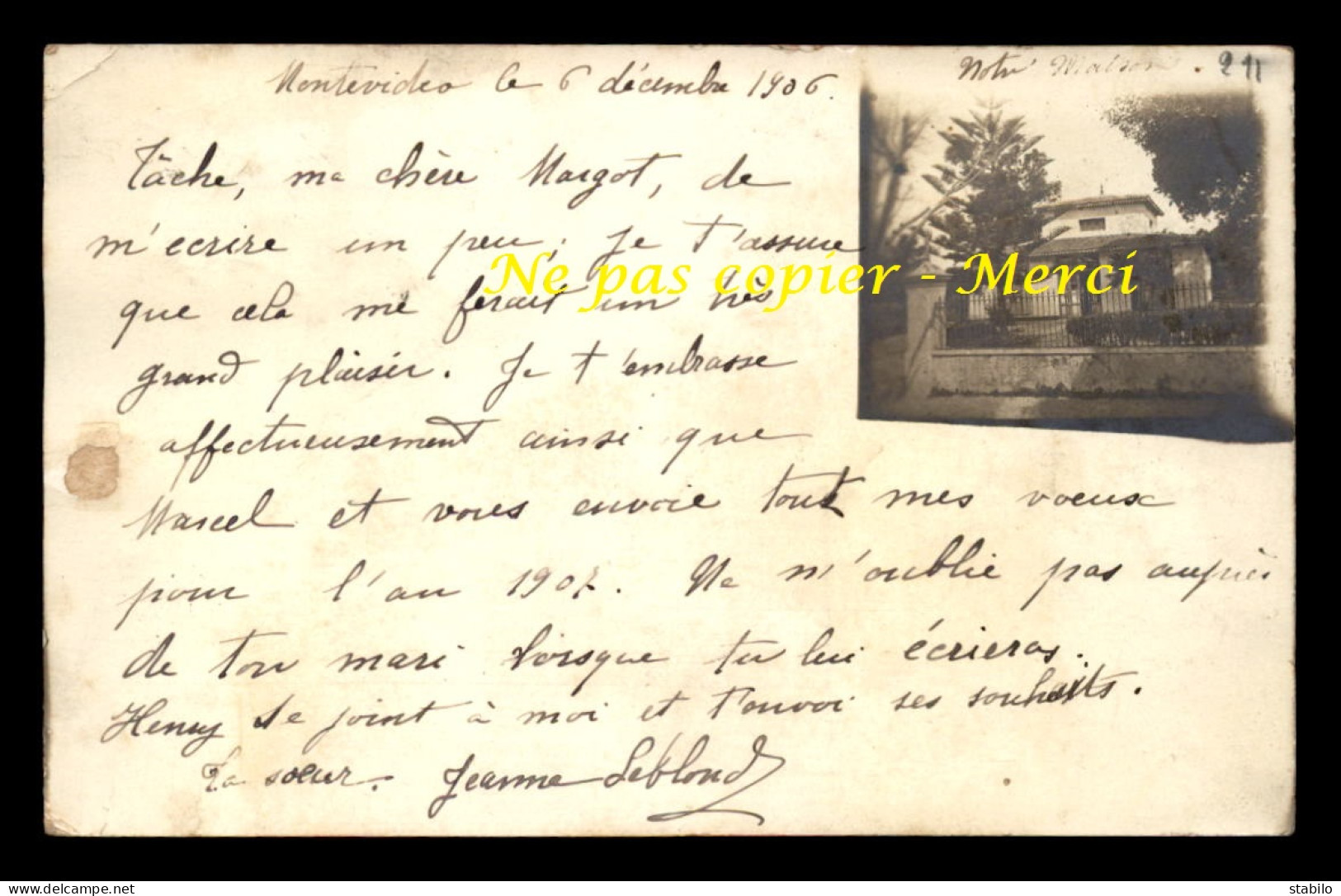 URUGUAY - MONTEVIDEO - VILLA DE MR ET MME LEBLOND EN 1906 - CARTE PHOTO ORIGINALE - Uruguay