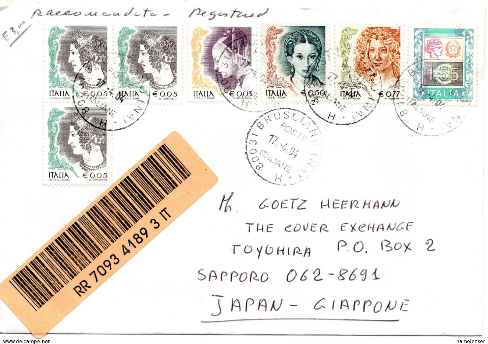 78419 - Italien - 2004 - €1,55 MiF A R-Bf BRUSCIANO -> Japan - 2001-10: Poststempel