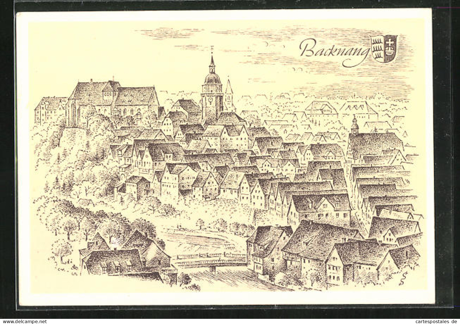 Künstler-AK Backnang, Blick über Die Dächer Der Stadt  - Backnang