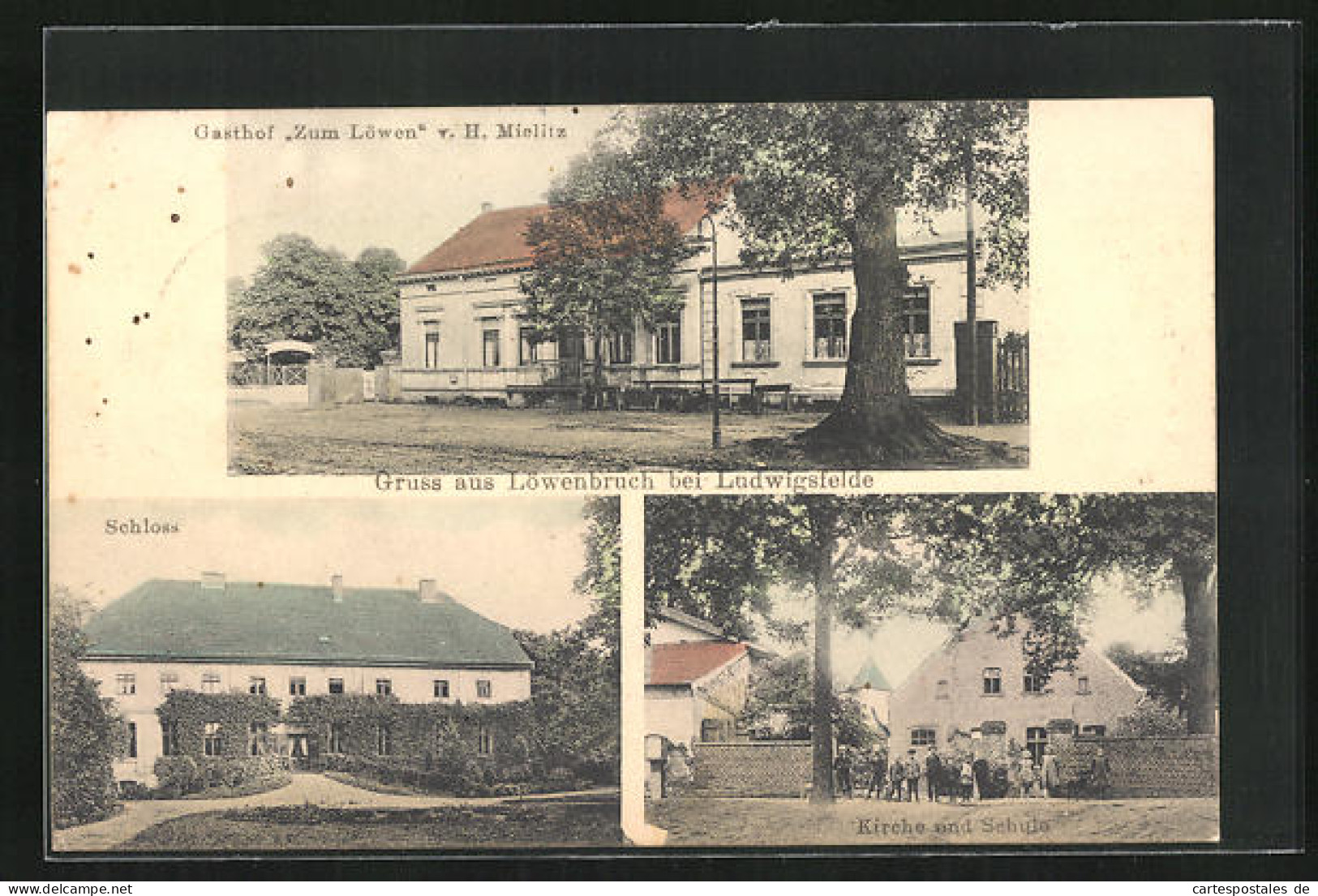 AK Löwenbruch /Ludwigsfelde, Gasthof Zum Löwen, Kirche Und Schule, Schloss  - Ludwigsfelde