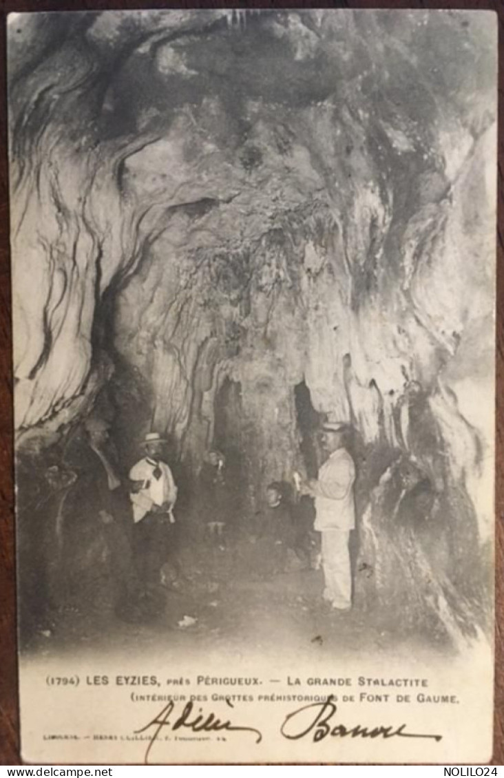 CPA 24, Les Eyzies, La Grande Stalactite, Animée, Fond De Gaume Intérieur Des Grottes Préhistoriques, Dos Simple En 1902 - Les Eyzies