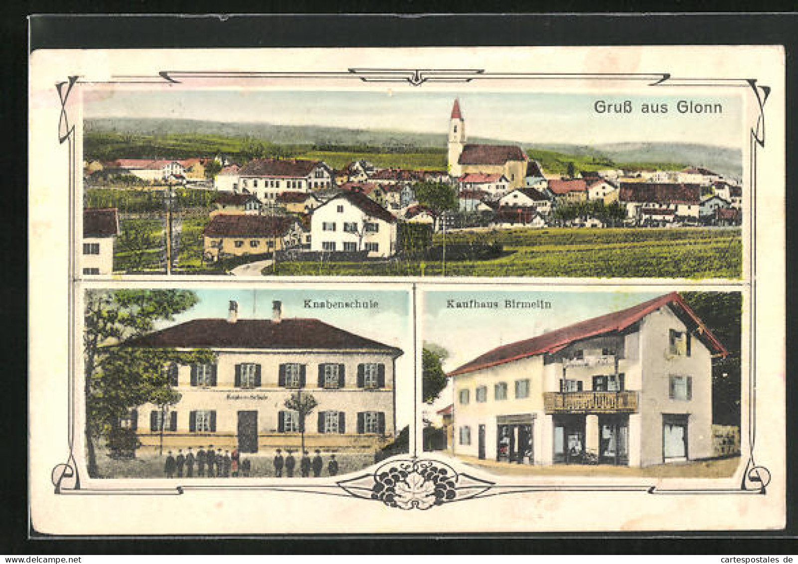 AK Glonn, Knabenschule, Kaufhaus Birmelin, Totalansicht  - Glonn