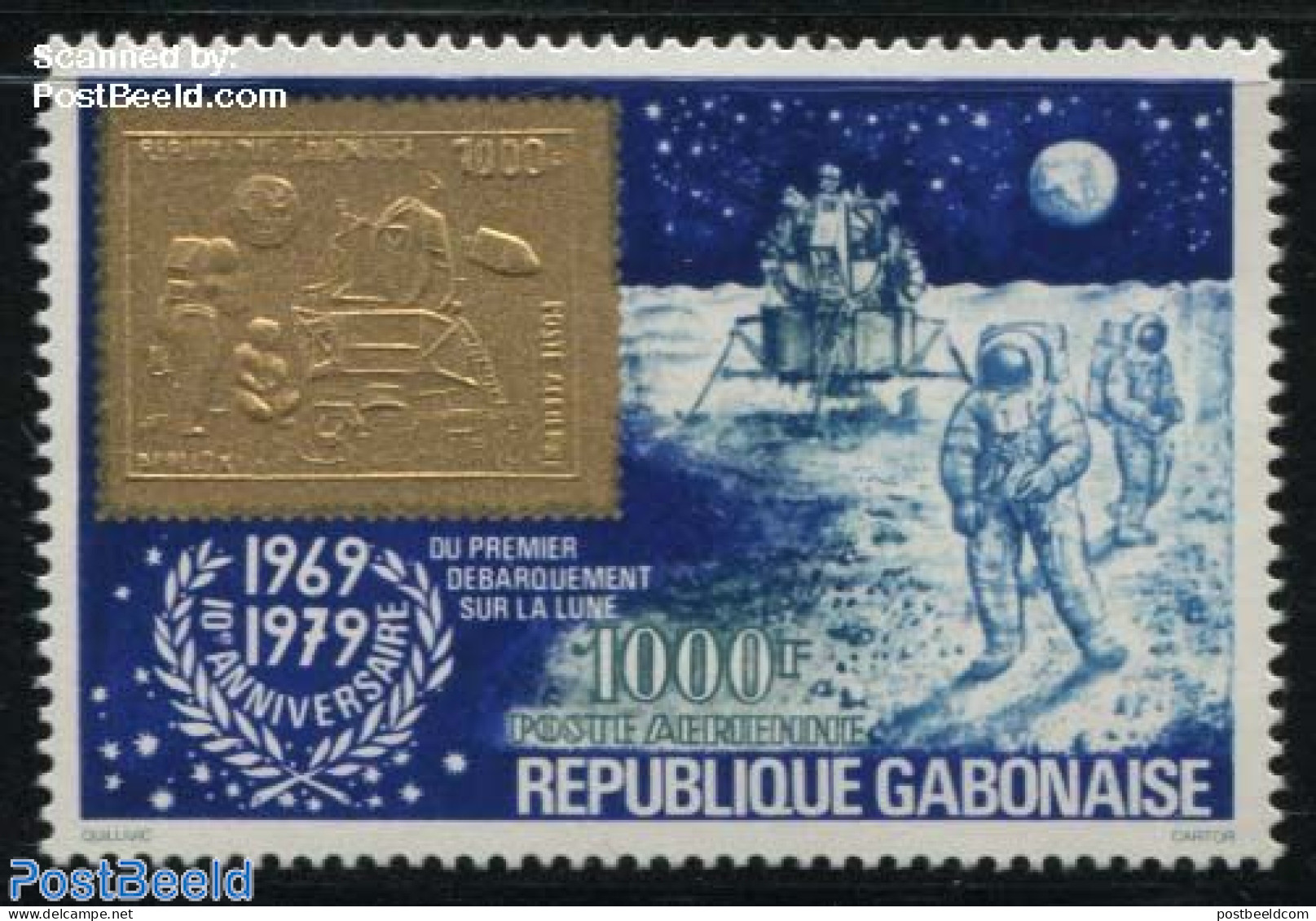 Gabon 1979 Moonlanding 1v, Mint NH, Transport - Stamps On Stamps - Space Exploration - Ungebraucht