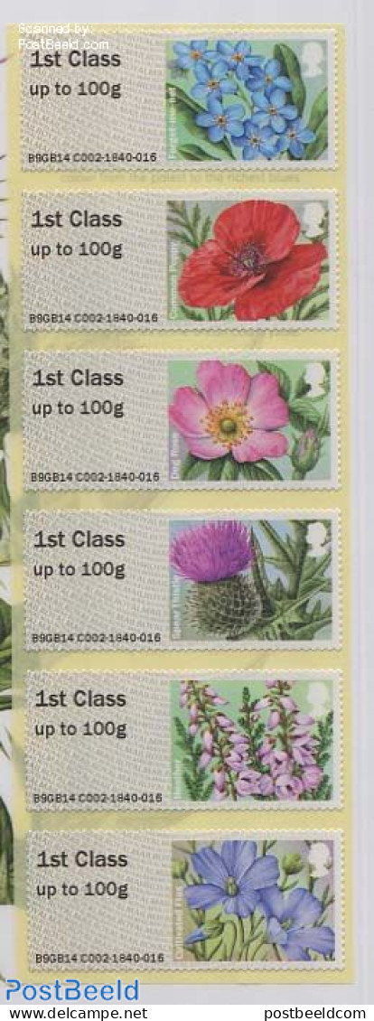 Great Britain 2014 Post & Go, Symbolic Flowers 6v, Mint NH, Nature - Flowers & Plants - Neufs