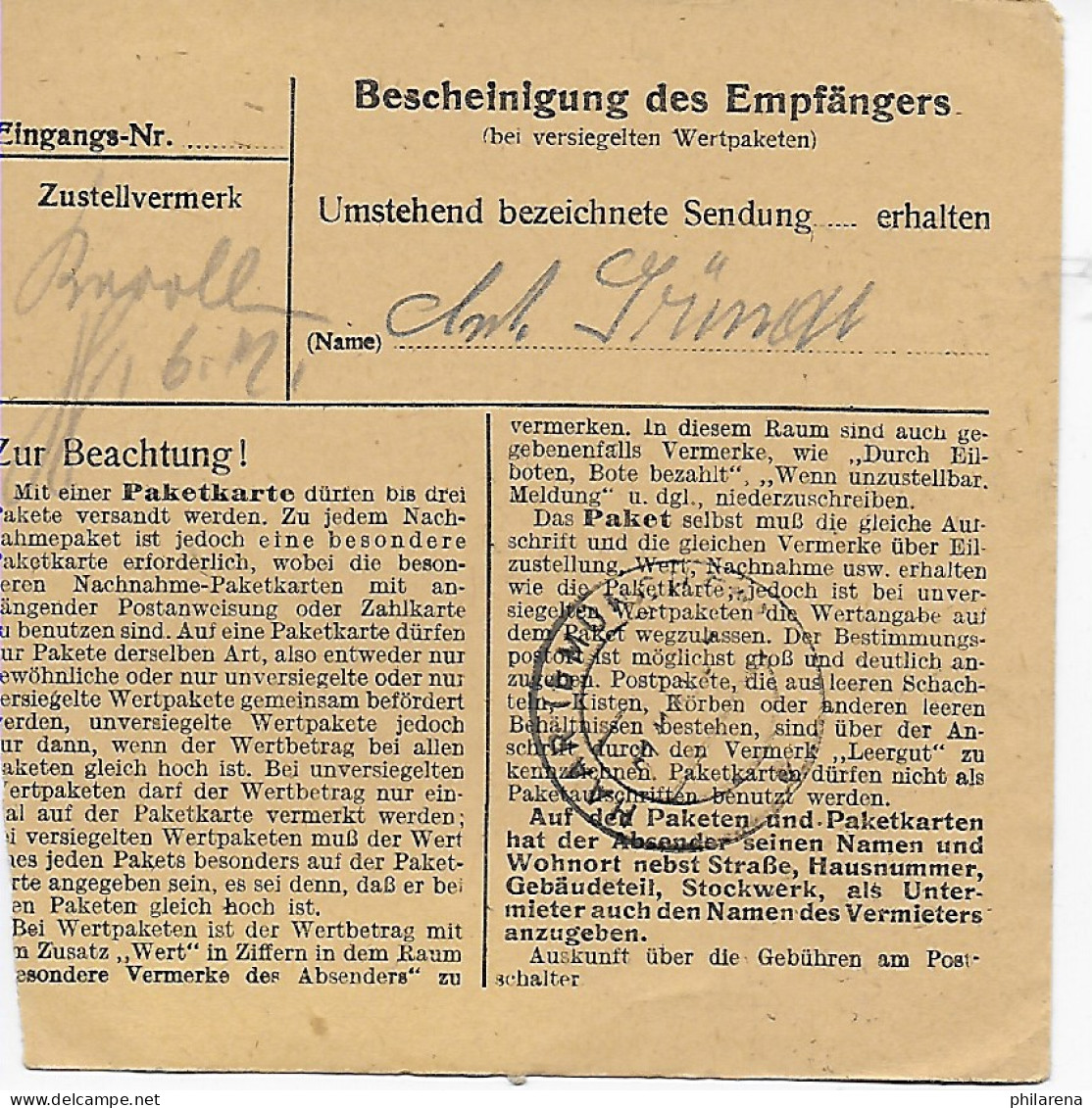 Paketkarte Netra/Herleshausen Nach Eglfing/Kasino, 1947, MeF - Cartas & Documentos