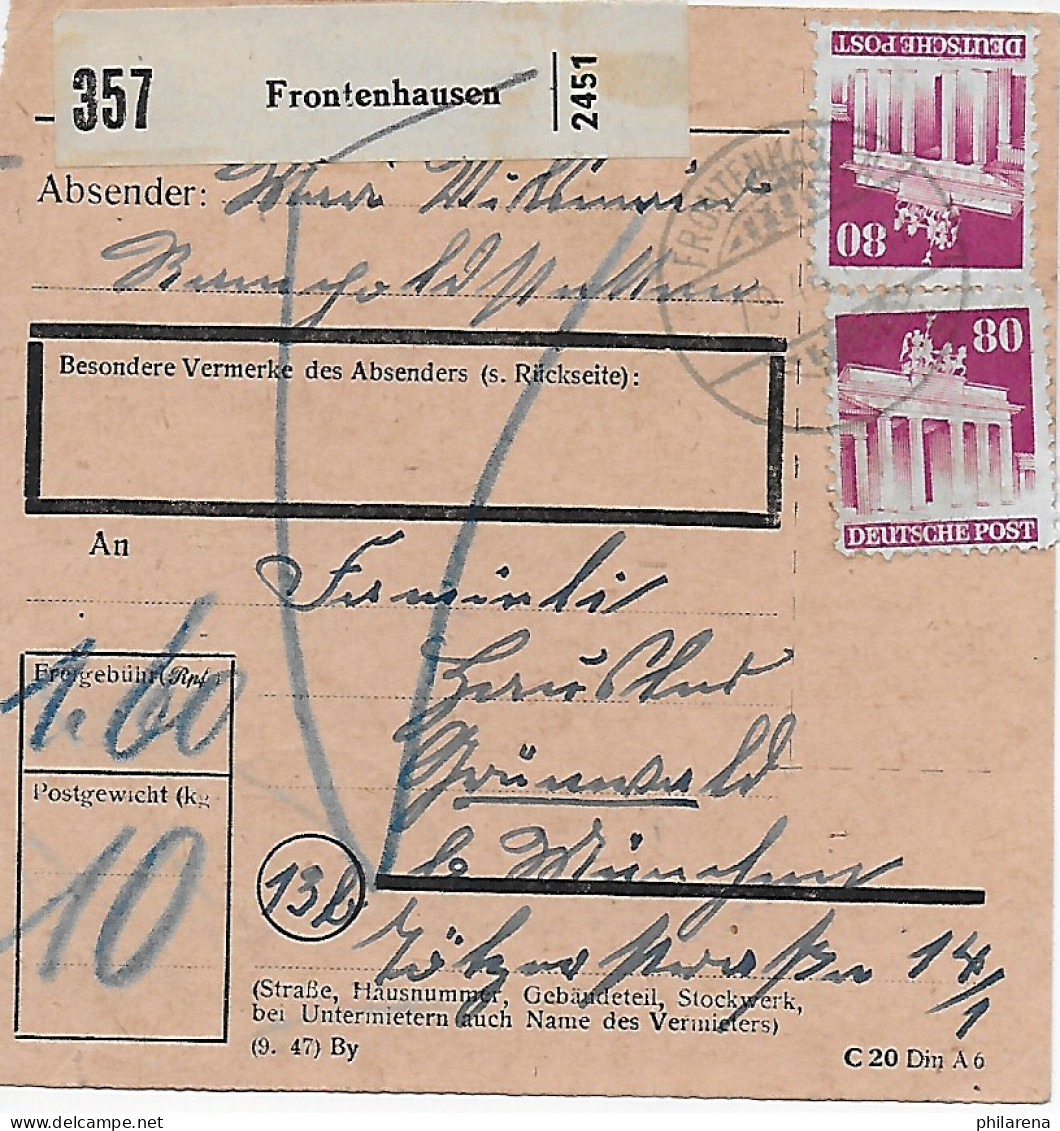 PaketkarteFronthausen Nach Grünwald/München, 1948, MiNr. 94 MeF - Briefe U. Dokumente