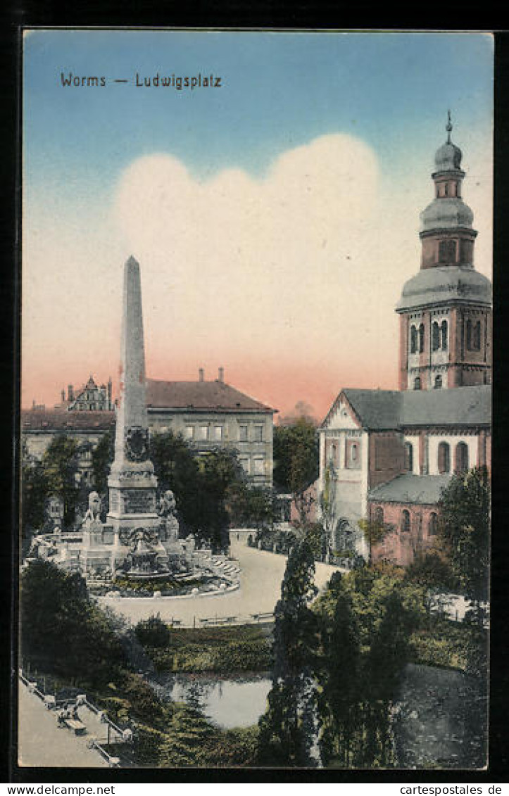 AK Worms, Ludwigsplatz Mit Denkmal  - Worms